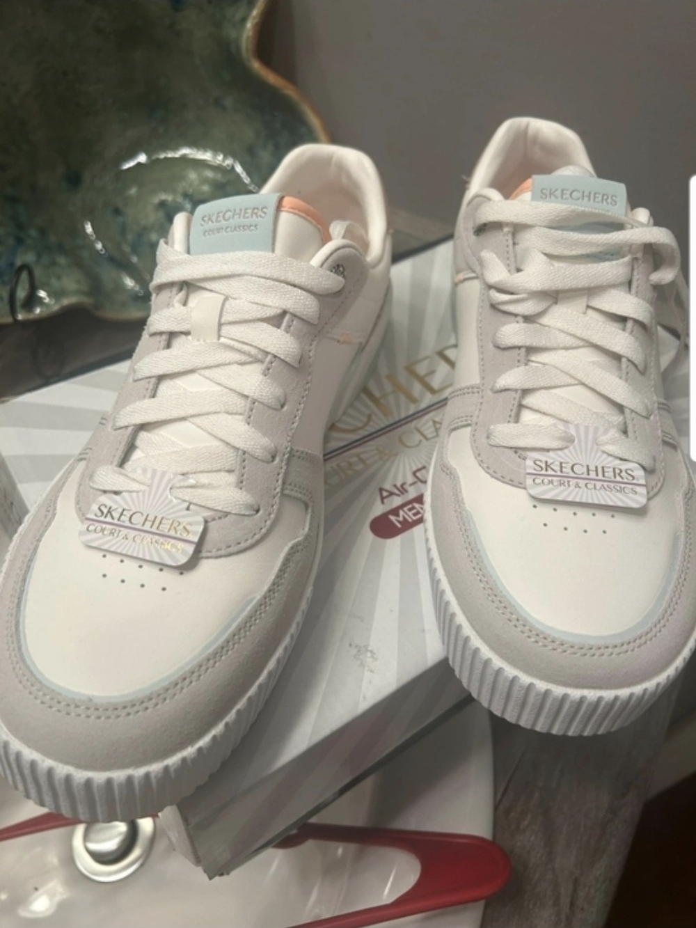 Skechers White & Light Pink Court-Inspired Sneakers
